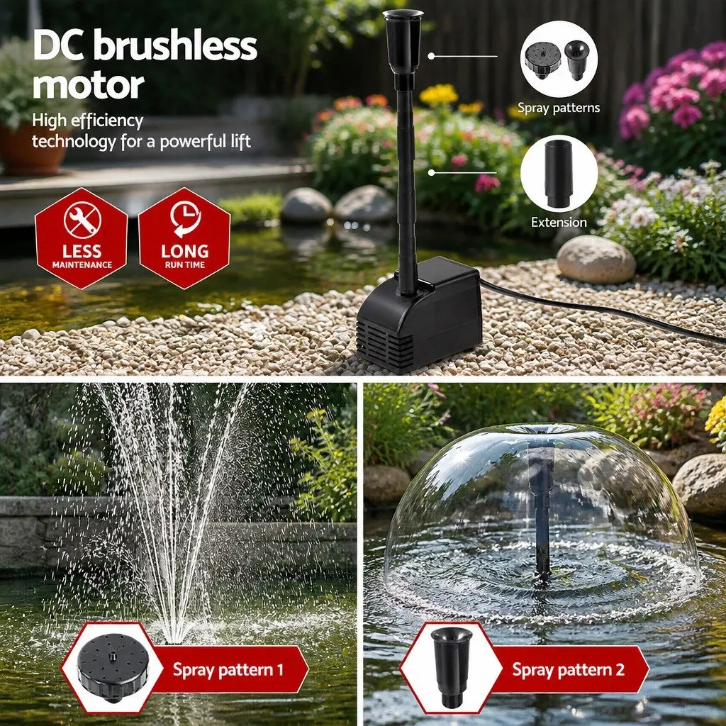 Solar Pond Pump Black 7.2FT Lift Submersible Water Fountain Kit with Dual Solar Panels