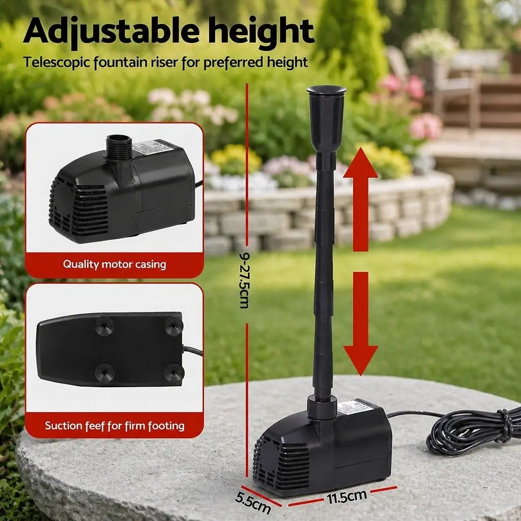 Solar Pond Pump Black Submersible 1600L/H Adjustable Height with Two Solar Panels