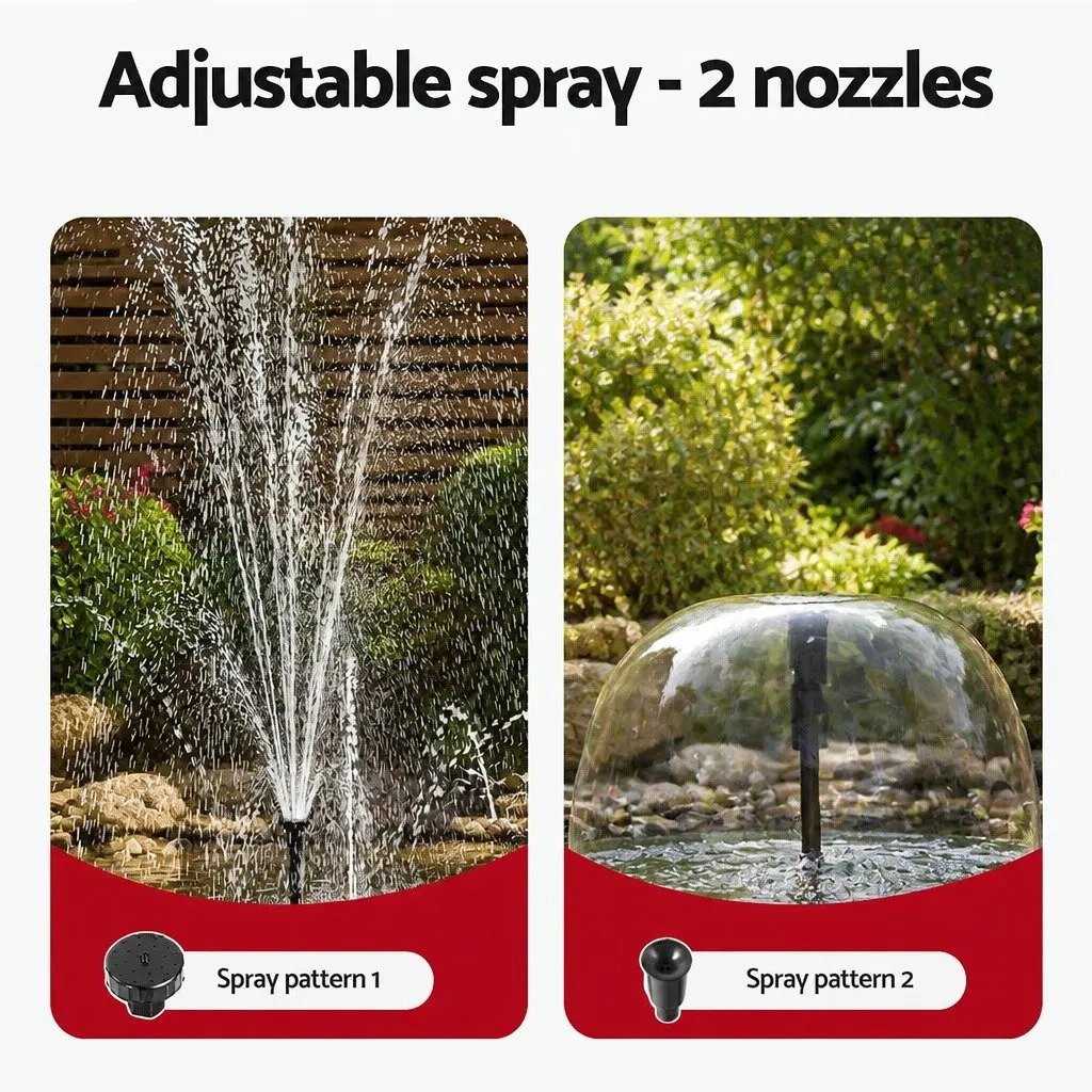 Solar Pond Pump Black Submersible 1600L/H Adjustable Height with Two Solar Panels
