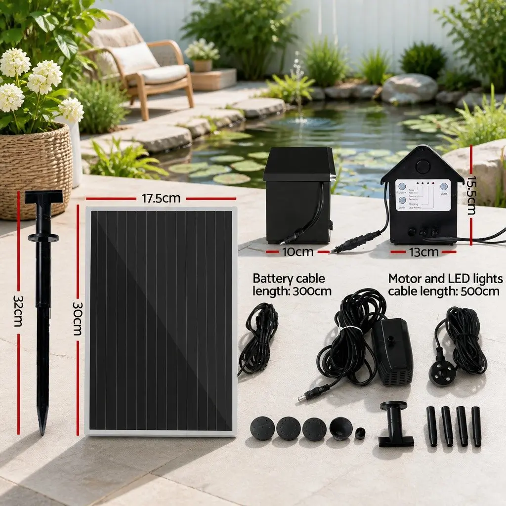 Solar Fountain Pump Kit with LED Lights 4FT