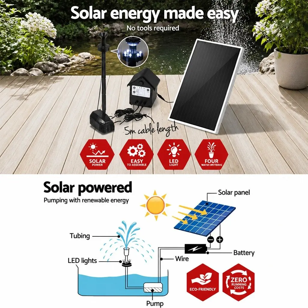Solar Fountain Pump Kit with LED Lights 4FT