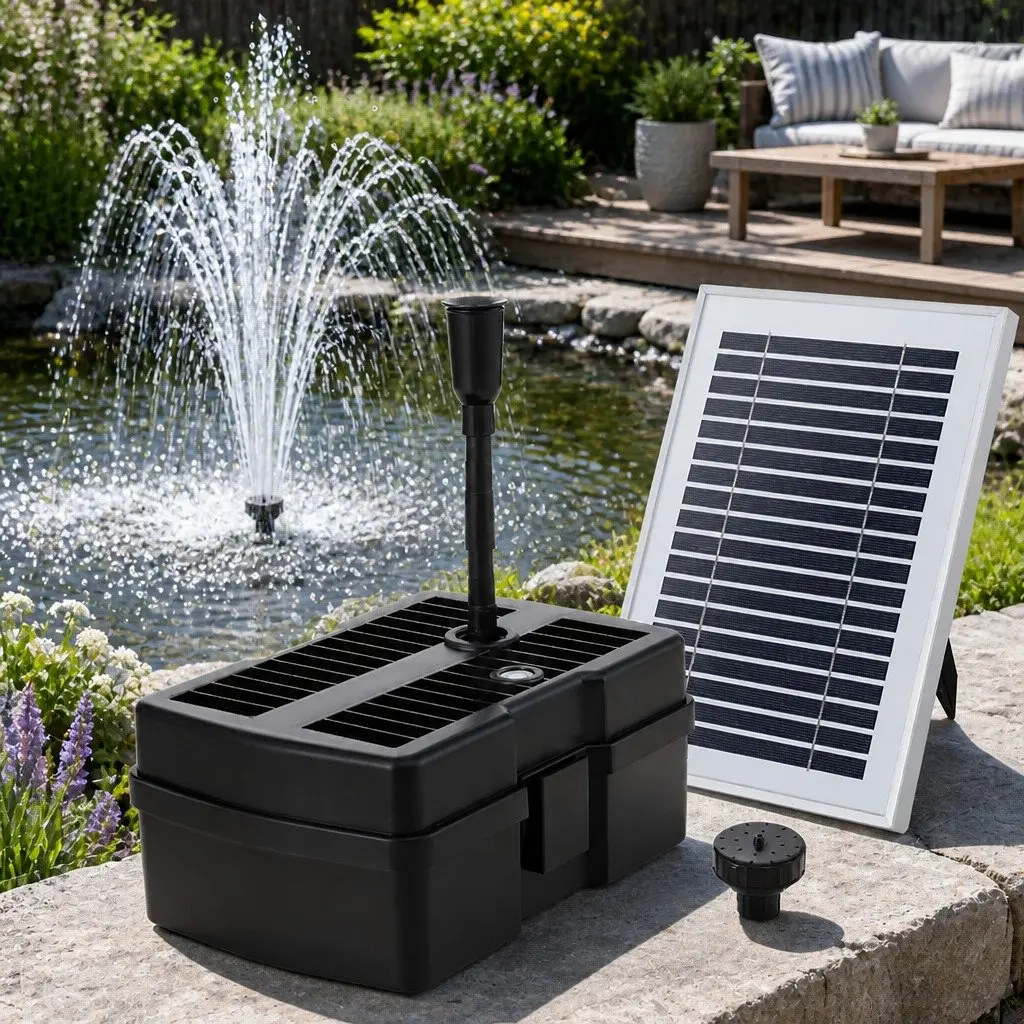 Solar Submersible Fountain Pump Black 4.6FT 470L/H with Filter Box