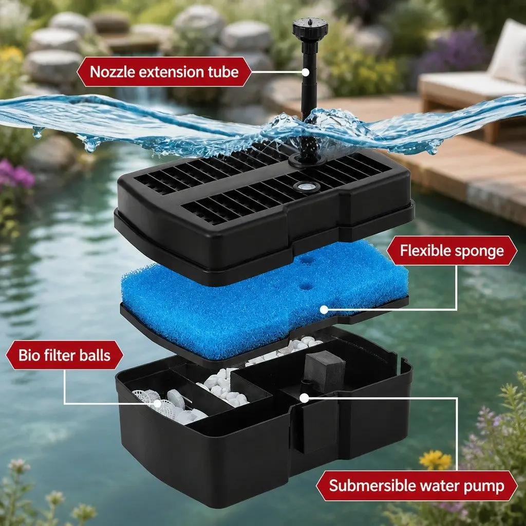 Solar Submersible Fountain Pump Black 4.6FT 470L/H with Filter Box