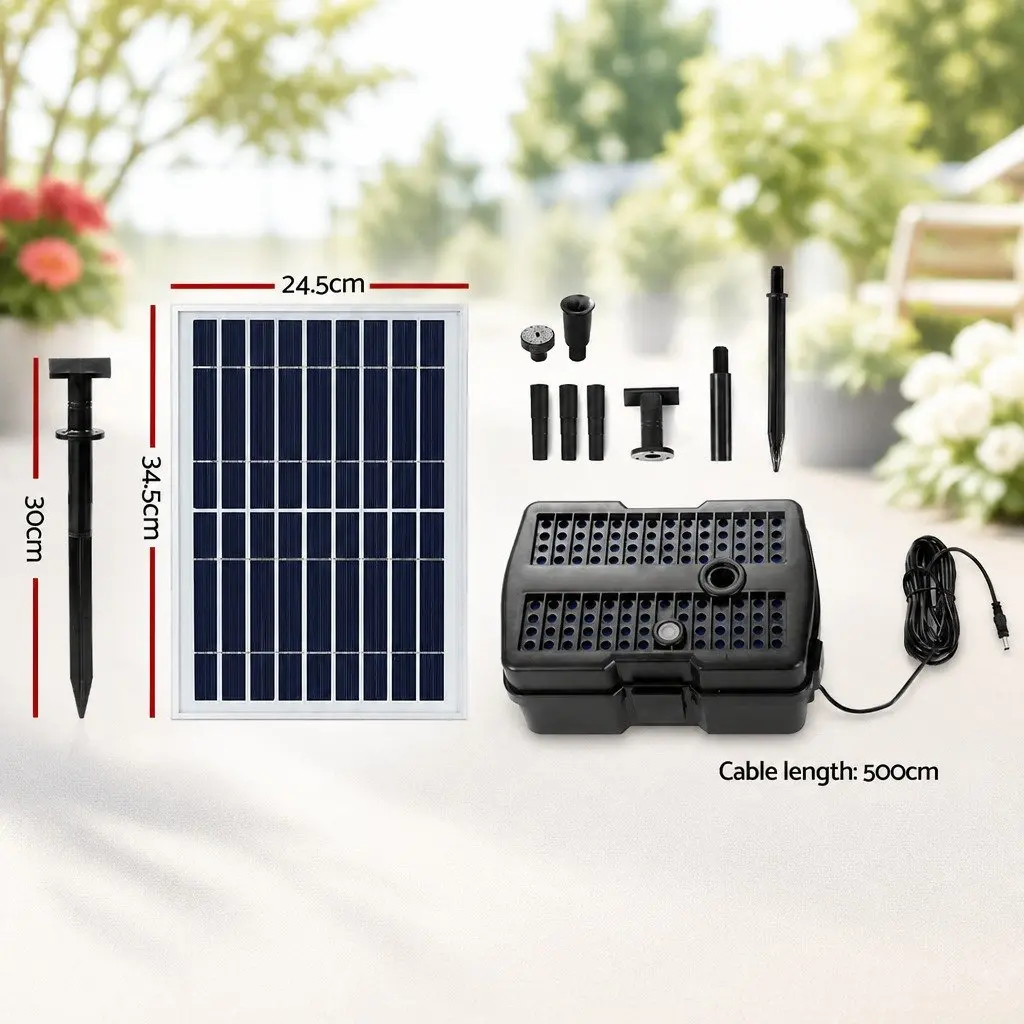 Solar Pond Pump Black Submersible 6.6FT Water Fountain with Two-Stage Filtration System