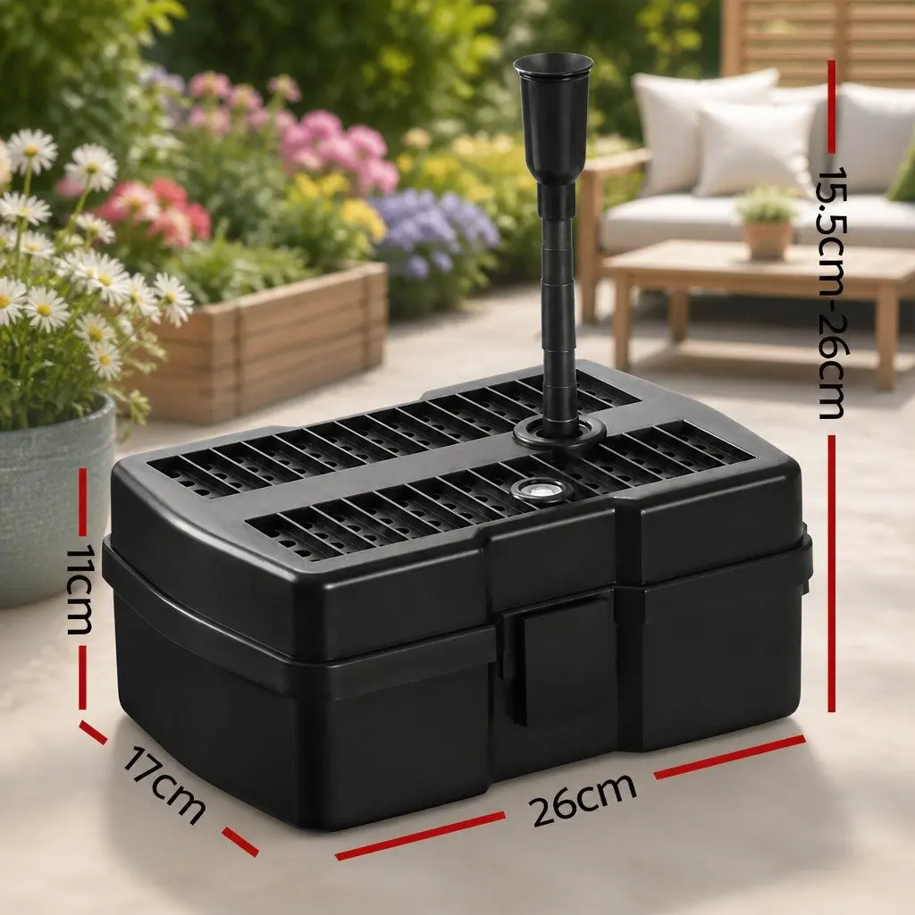 Solar Pond Pump Black Submersible 6.6FT Water Fountain with Two-Stage Filtration System