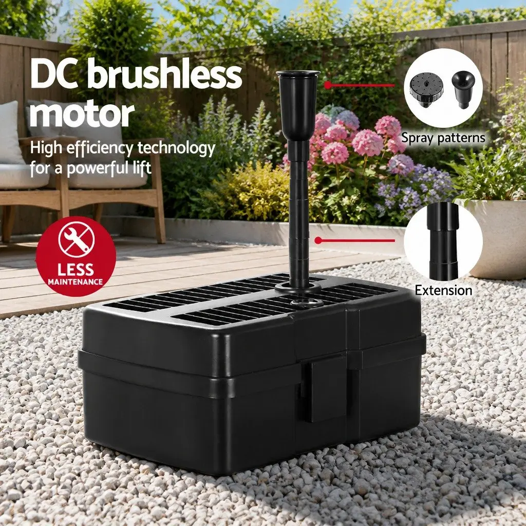 Solar Pond Pump Black Submersible 6.6FT Water Fountain with Two-Stage Filtration System