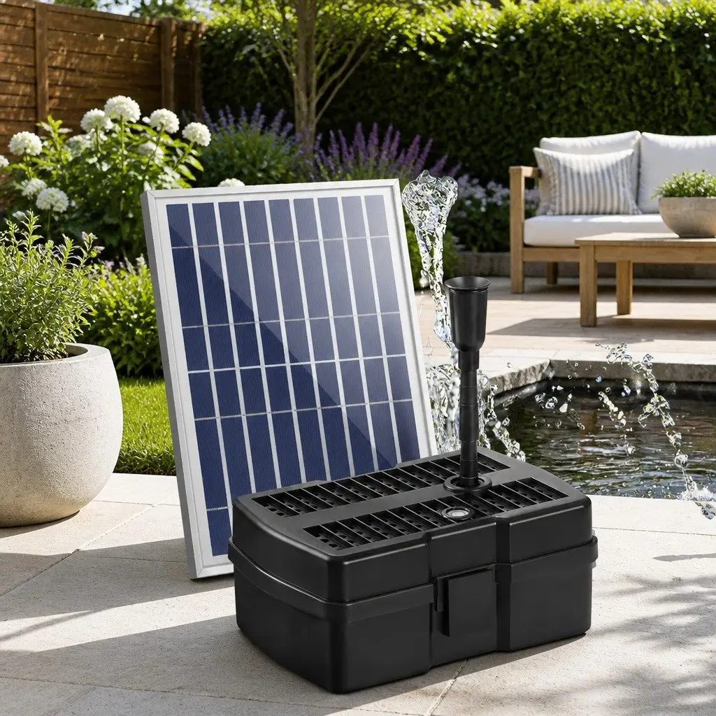 Solar Pond Pump Black Submersible 6.6FT Water Fountain with Two-Stage Filtration System