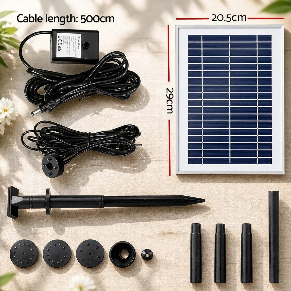 Solar Pond Pump Black 4.4FT Submersible Fountain with LED Lights and Remote Control