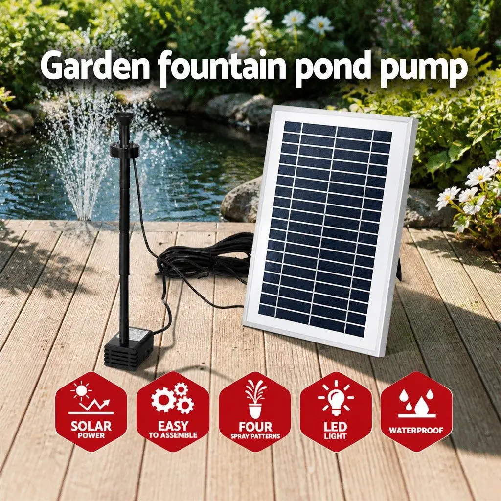 Solar Pond Pump Black 4.4FT Submersible Fountain with LED Lights and Remote Control
