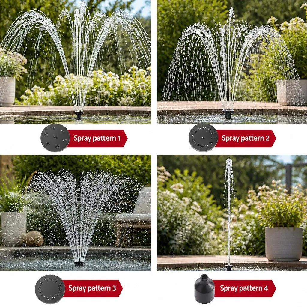 Solar Pond Pump Black 4.4FT Submersible Fountain with LED Lights and Remote Control