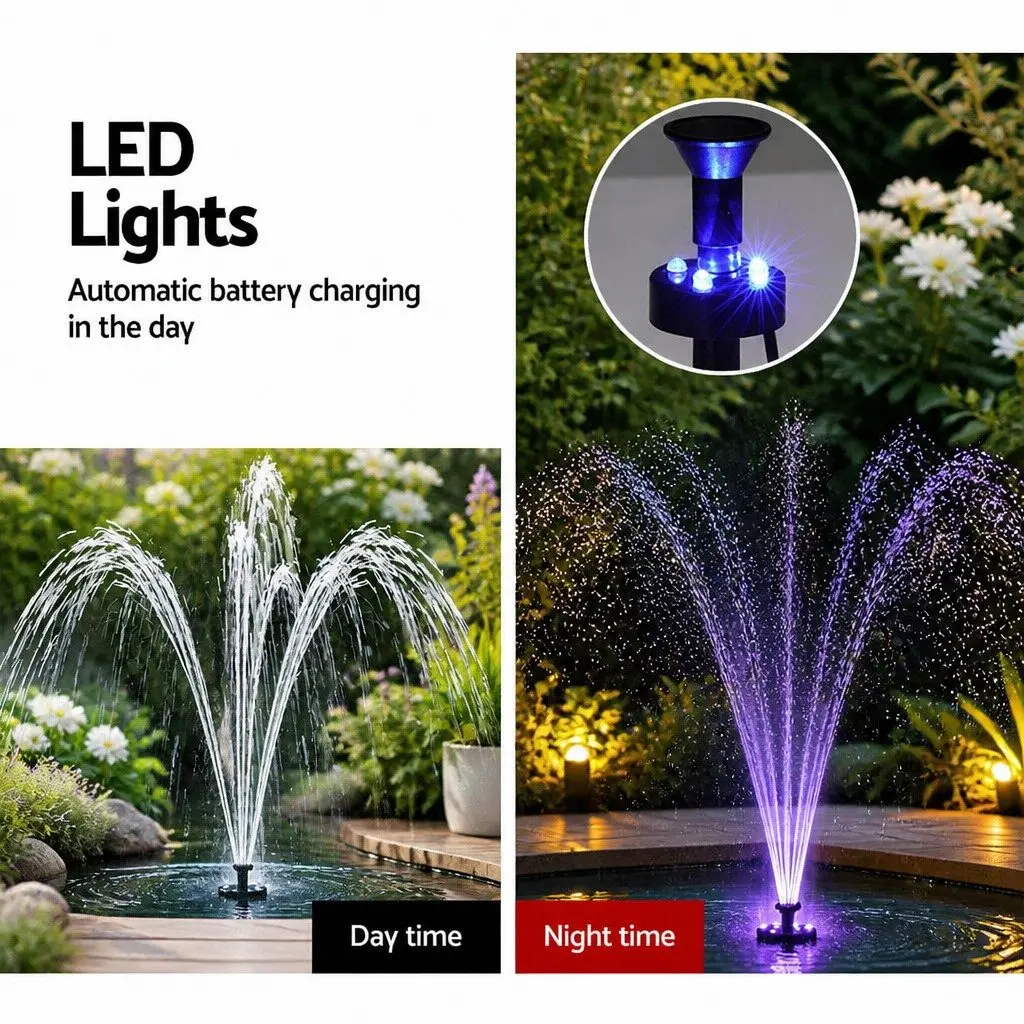 Solar Pond Pump Black 4.4FT Submersible Fountain with LED Lights and Remote Control
