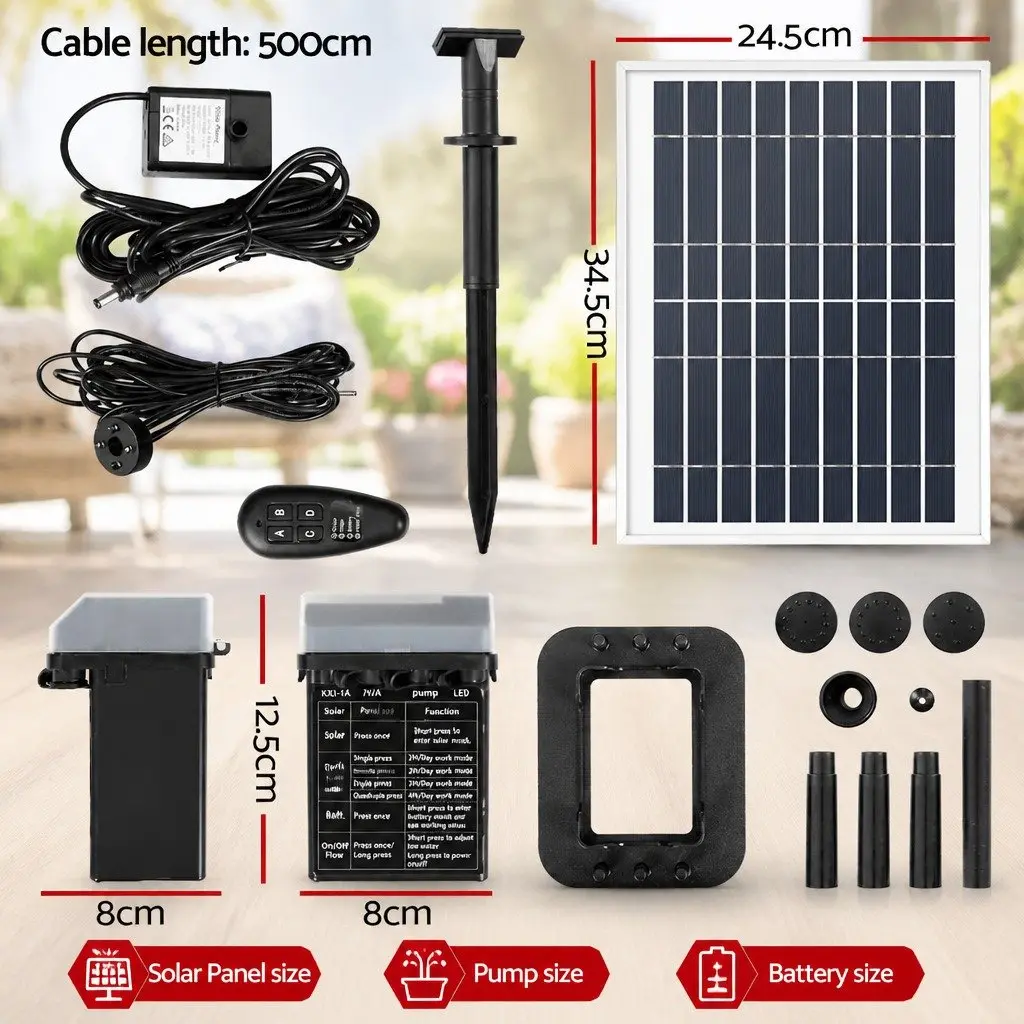 Solar Pond Pump Black Submersible 270L/H with Backup Battery LED Lights