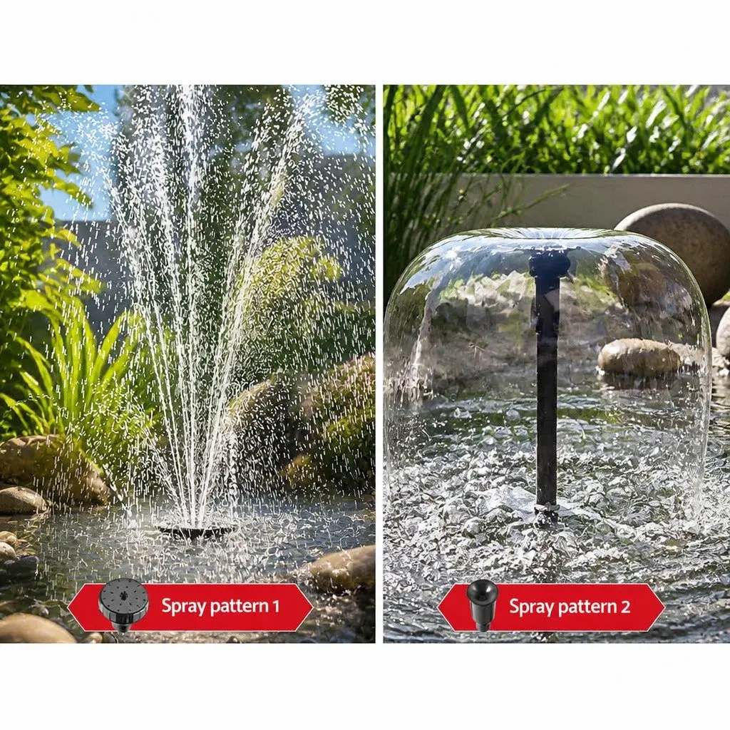Solar Pond Pump Fountain Black 9.8FT Adjustable Height with LED Lights and Battery Backup
