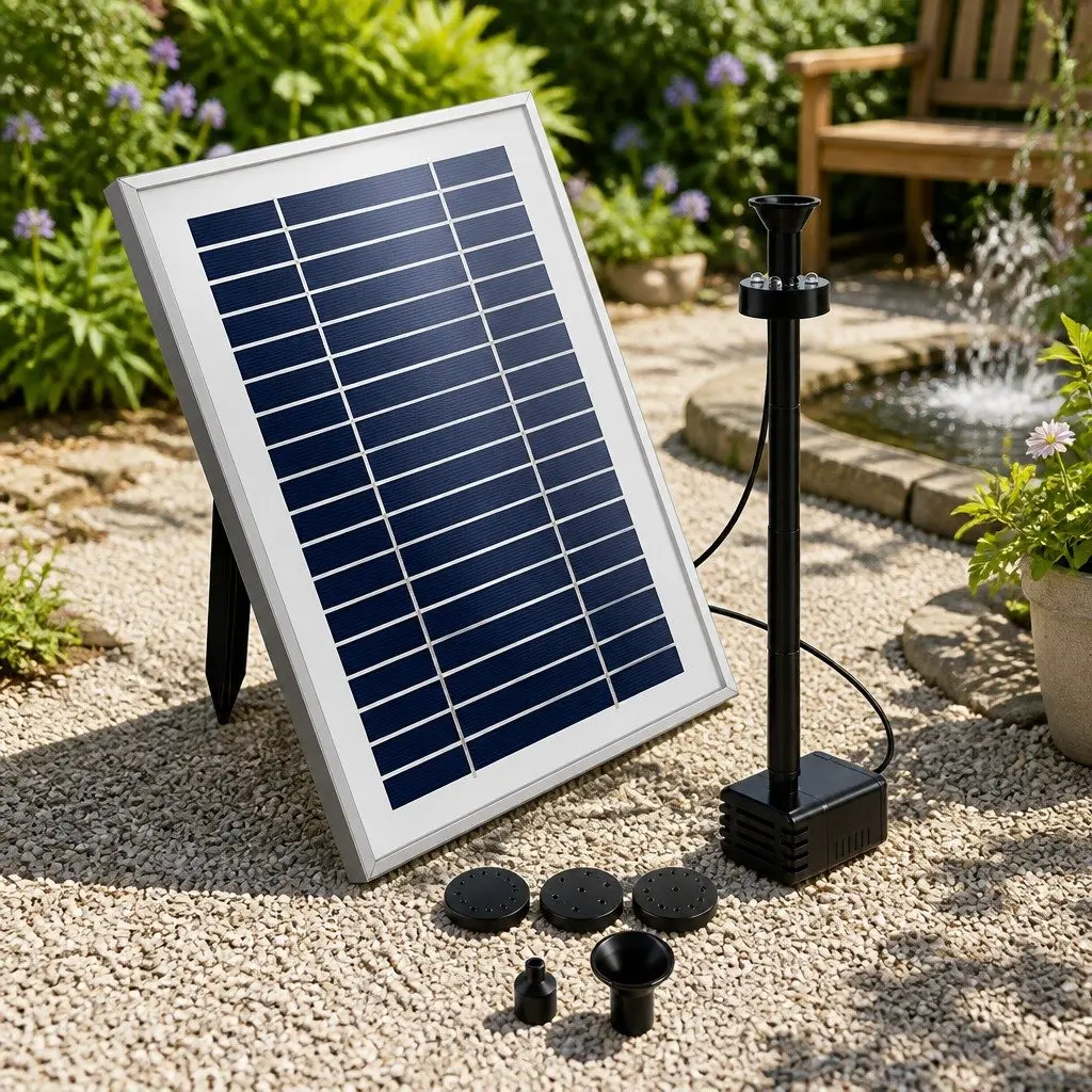 Solar Pond Pump Black Submersible Fountain with Battery Kit LED Lights