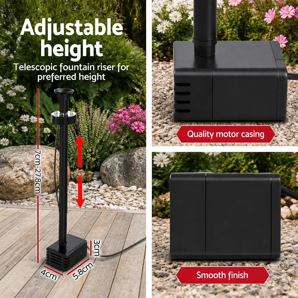 Solar Pond Pump Black Submersible Fountain with Battery Kit LED Lights
