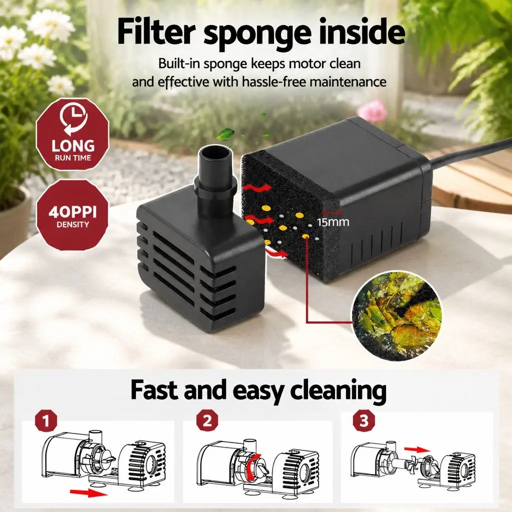 Solar Pond Pump Black Submersible Fountain with Battery Kit LED Lights