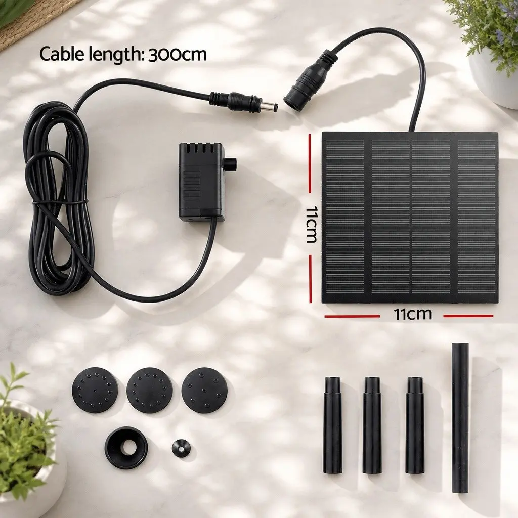 Solar Pond Pump Black Submersible Water Fountain Kit 4 Nozzle Options Adjustable Height
