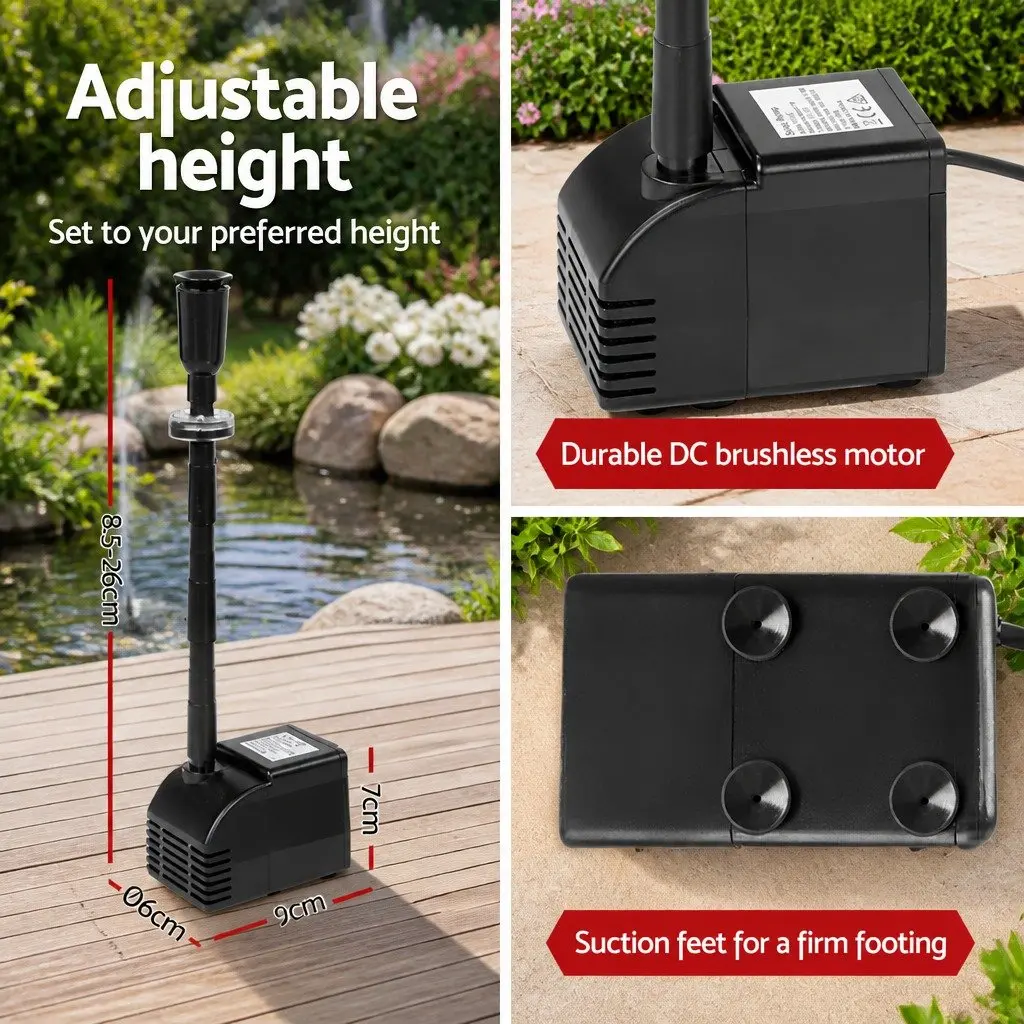 Solar Pond Pump Black Submersible Water Fountain Kit 6.6FT Brushless DC Pump