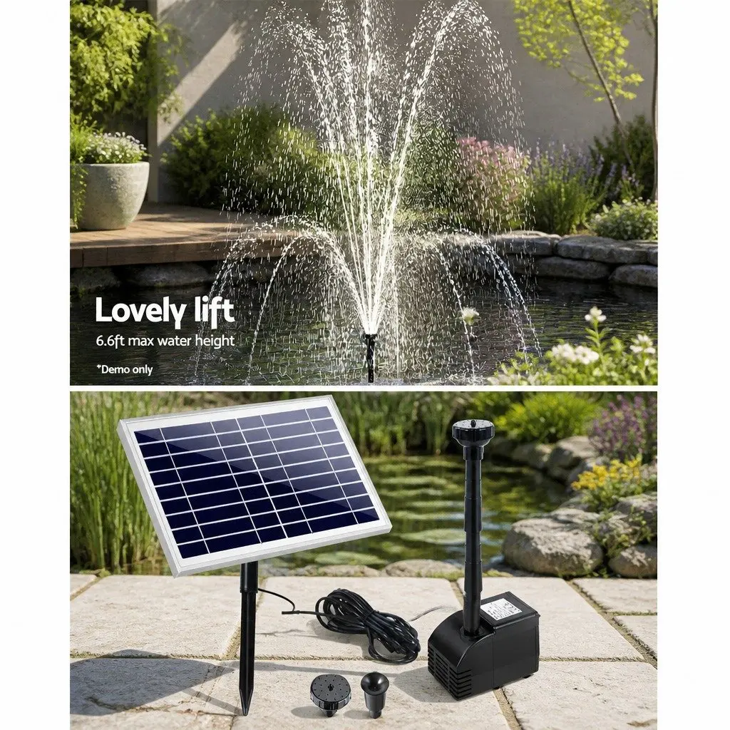Solar Pond Pump Black Submersible Water Fountain Kit 6.6FT Brushless DC Pump