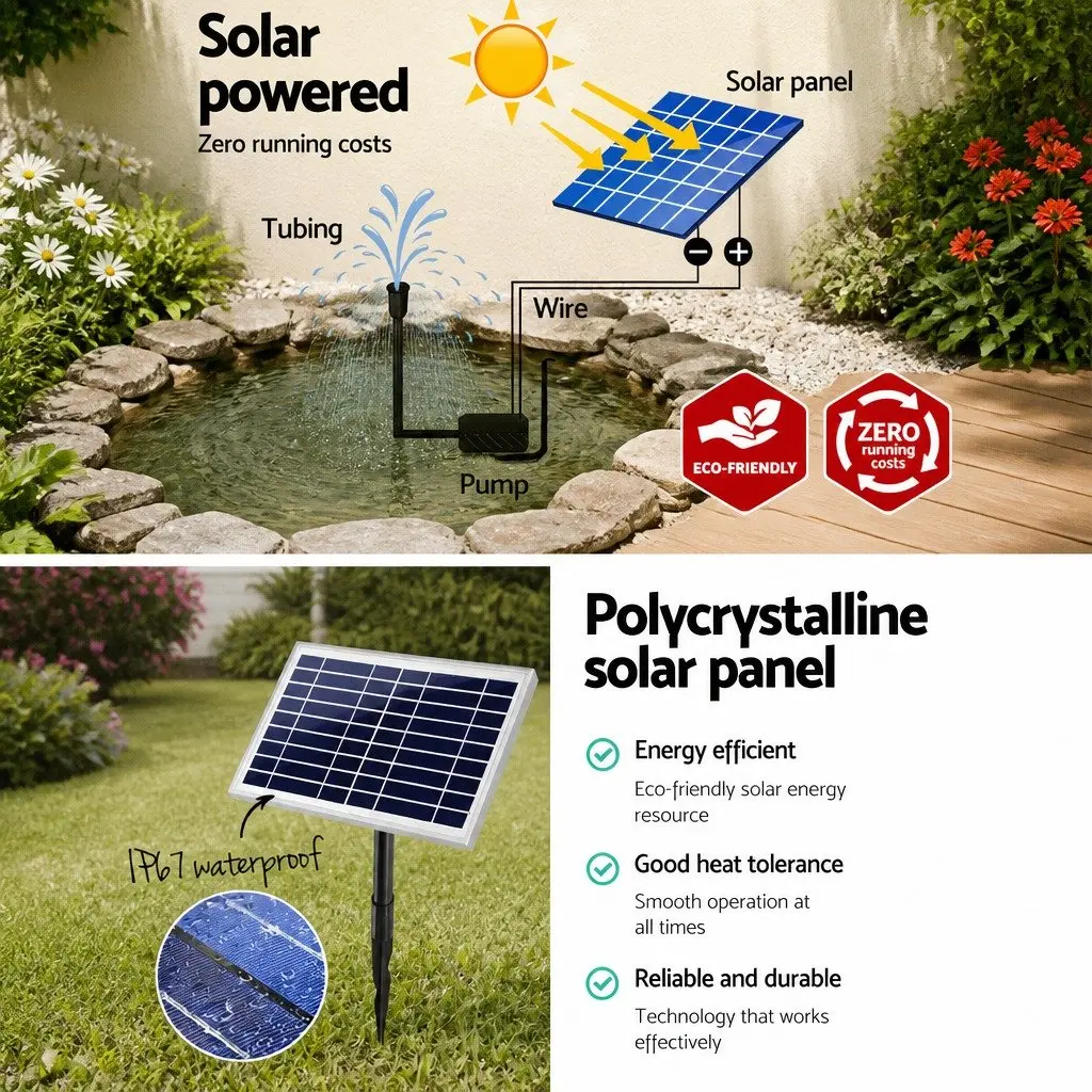 Solar Pond Pump Black Submersible Water Fountain Kit 6.6FT Brushless DC Pump