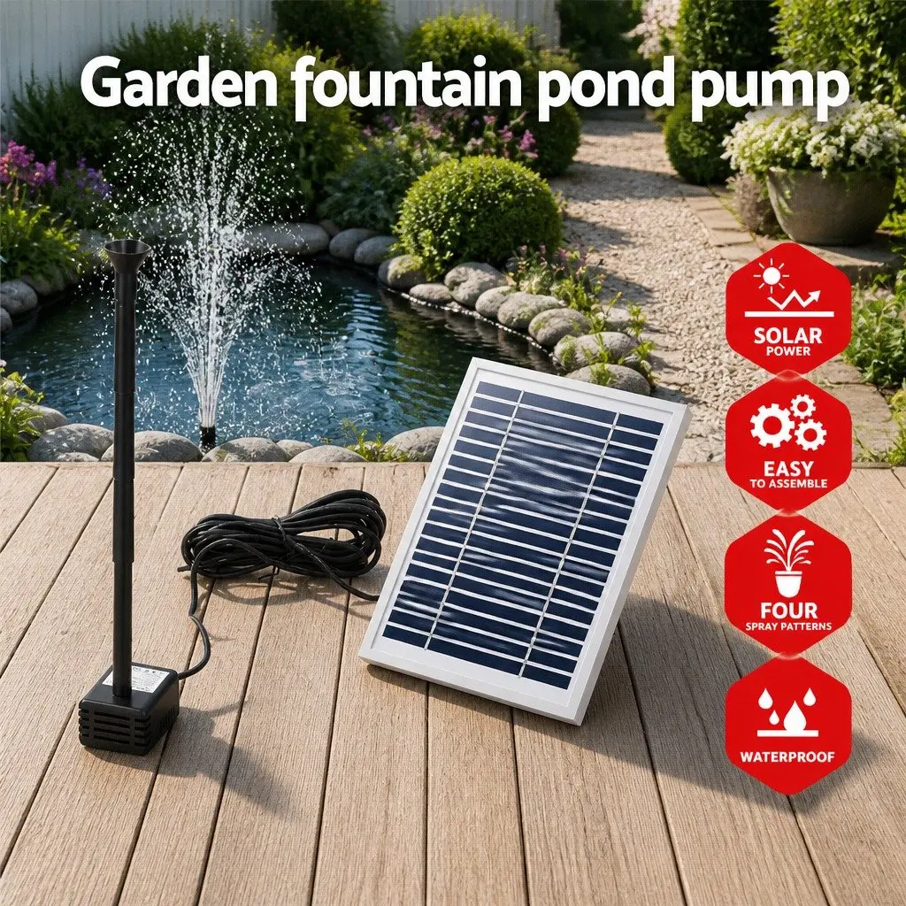 Solar Pond Pump Black 4.4FT Submersible Water Fountain Kit with Adjustable Height and 4 Nozzle Options