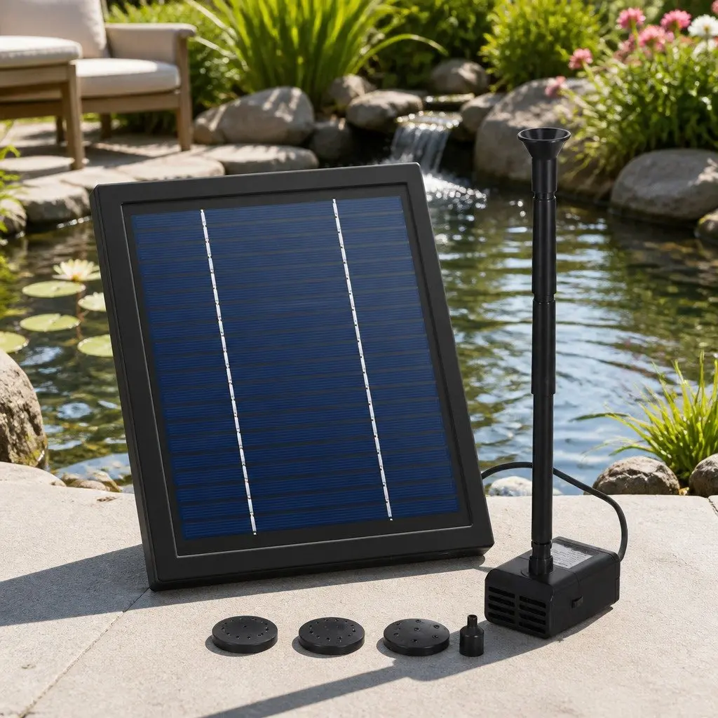 Solar Pond Pump Black 6.1FT Adjustable Height 4 Nozzles