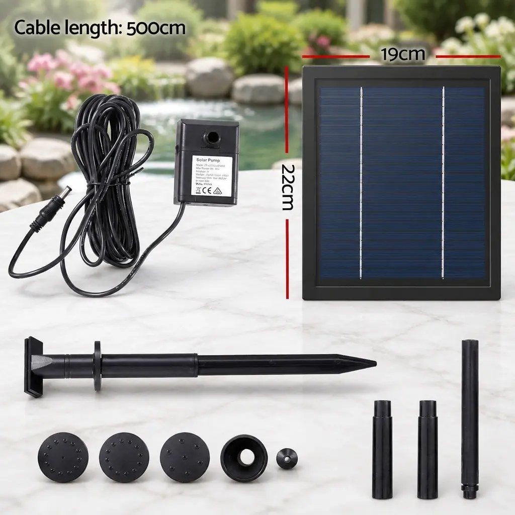 Solar Pond Pump Black 6.1FT Adjustable Height 4 Nozzles
