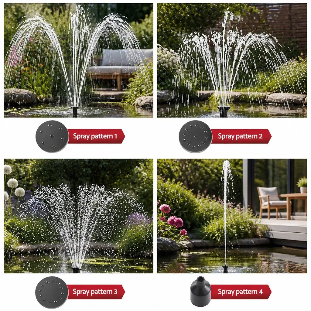 Solar Pond Pump Black 6.1FT Adjustable Height 4 Nozzles