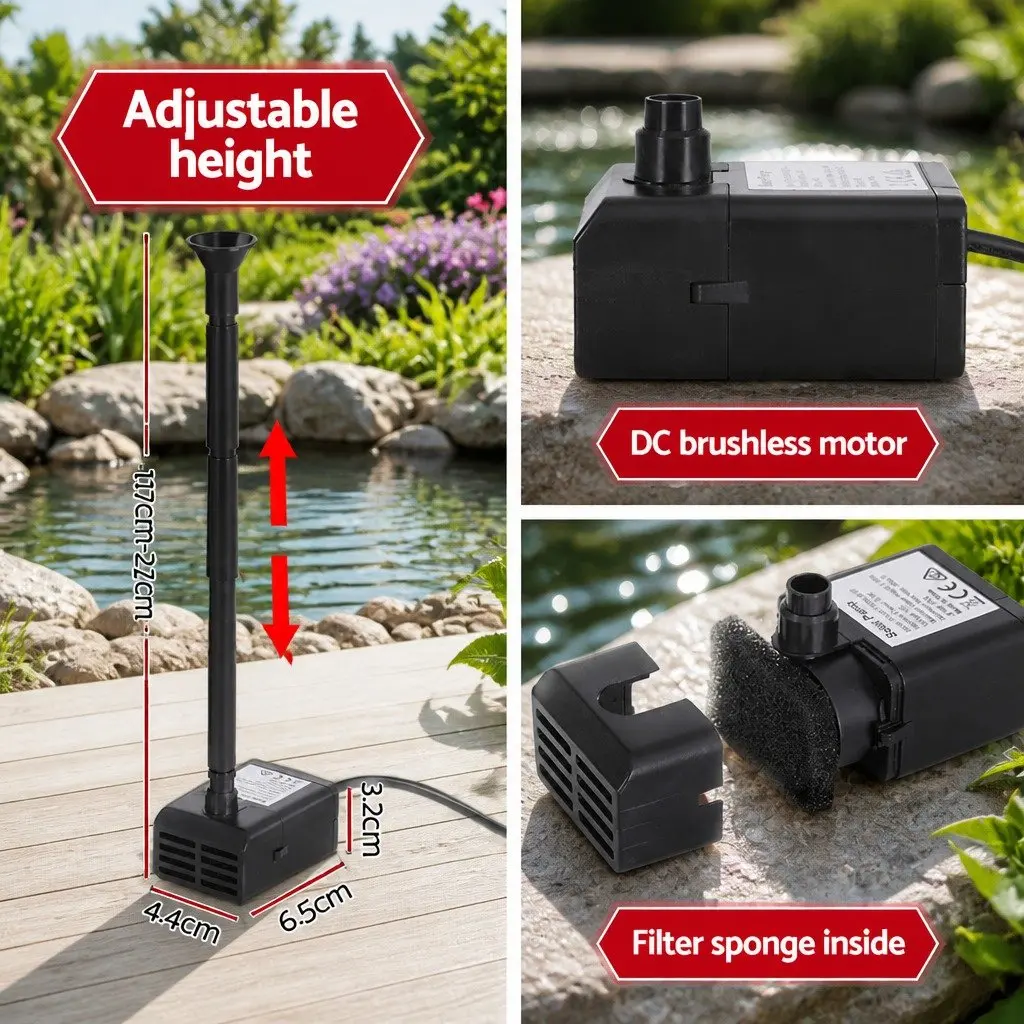 Solar Pond Pump Black 6.1FT Adjustable Height 4 Nozzles