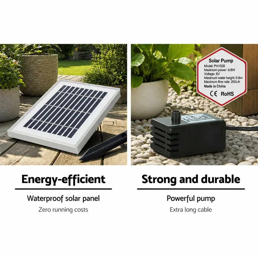 Solar Fountain Water Feature Cascading Design LED Lights Indoor Outdoor Garden