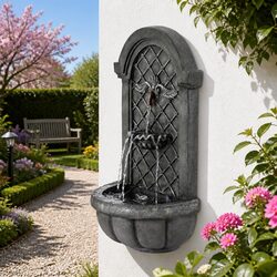 Solar Fountain Wall Mount Garden Water Feature Dark Grey 80CM Height Cascading
