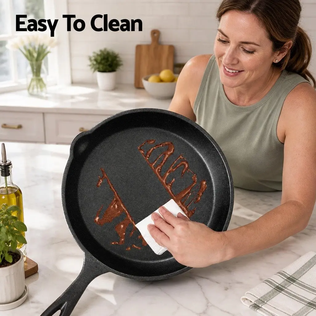 Cast Iron Frying Pan Set 3 Piece Non Stick Cookware Skillet Kitchen Cooking