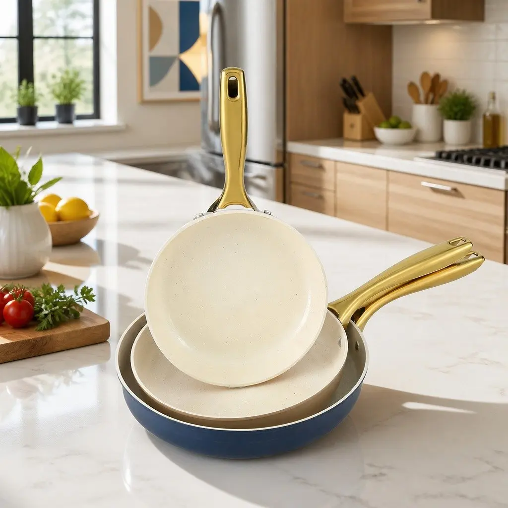 Frying Pan Set Multi Colour 3 Piece Ceramic Non-Stick Cookware