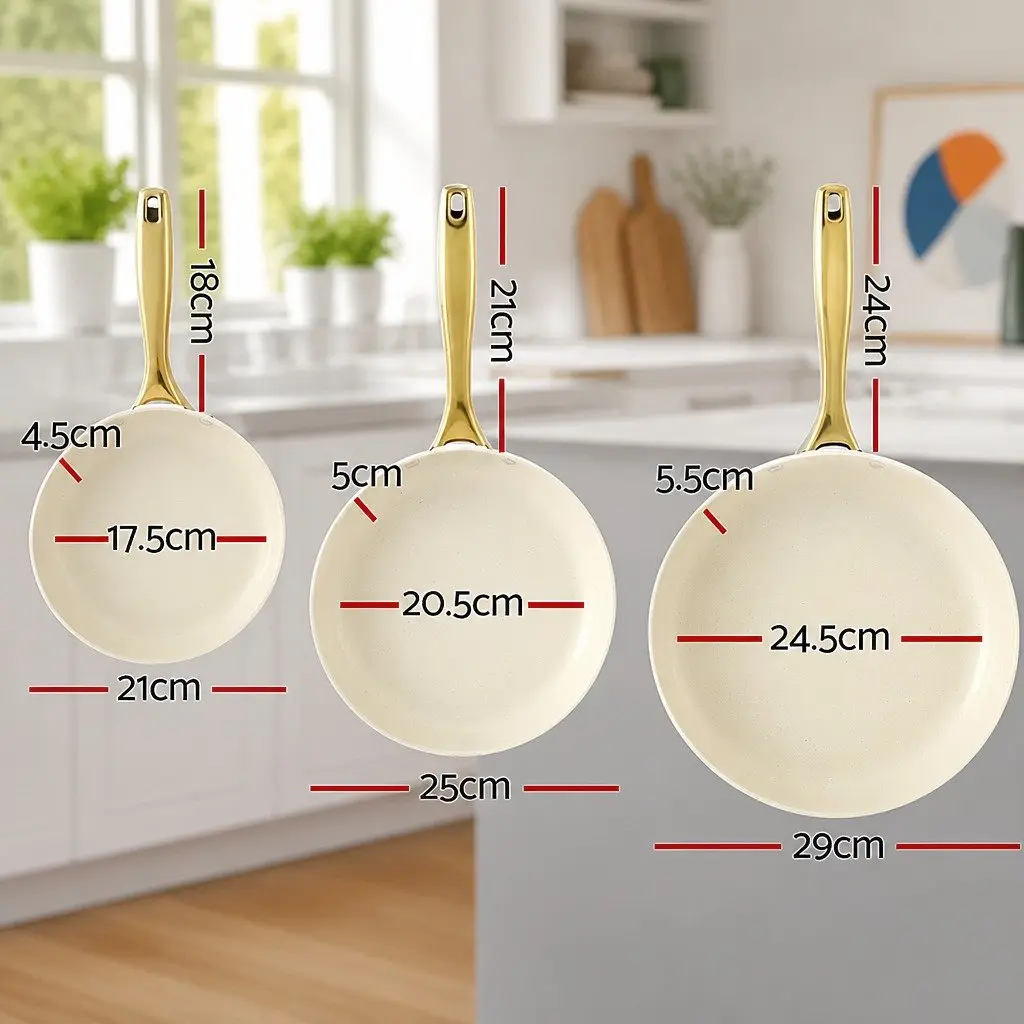 Frying Pan Set Multi Colour 3 Piece Ceramic Non-Stick Cookware