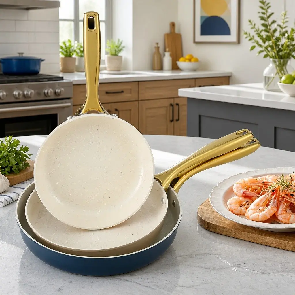 Frying Pan Set Multi Colour 3 Piece Ceramic Non-Stick Cookware