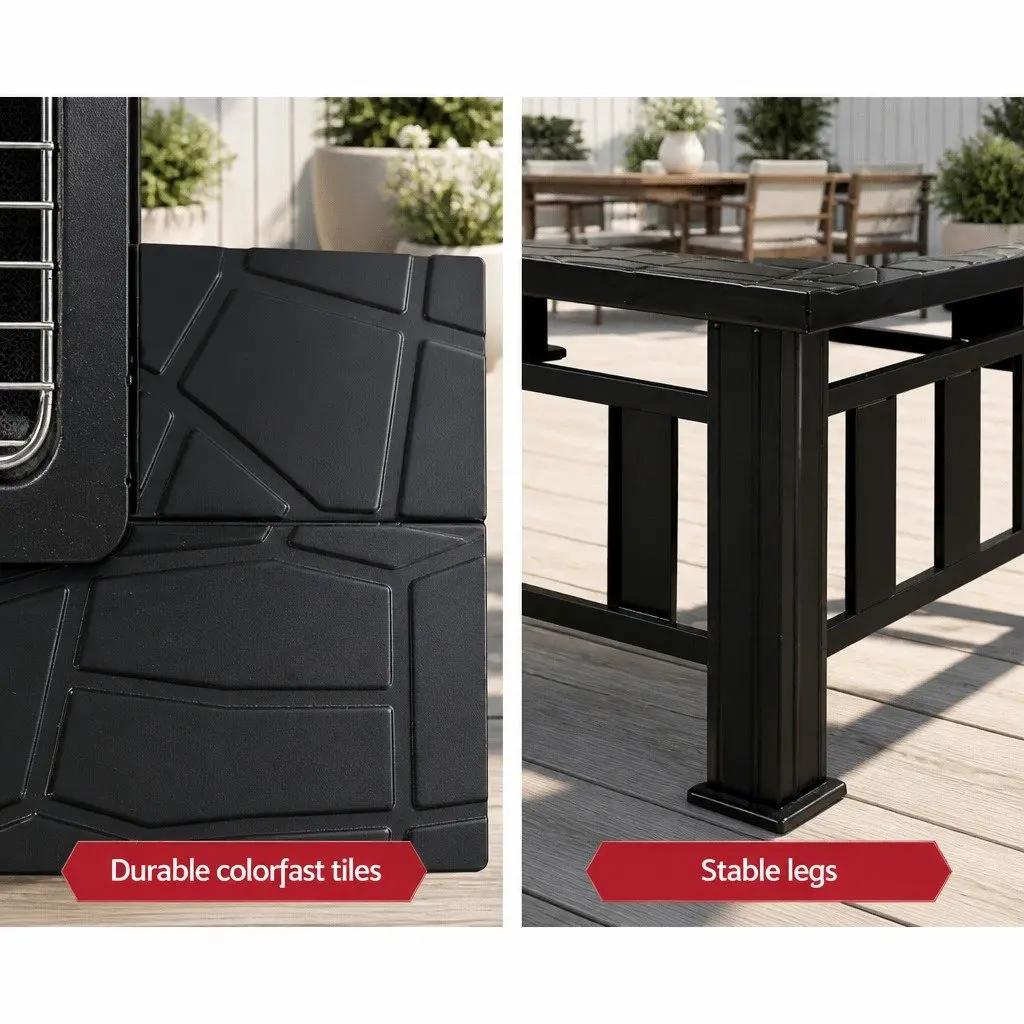 2-In-1 Fire Pit BBQ Grill Black Steel Frame Outdoor Table Garden Heating Patio