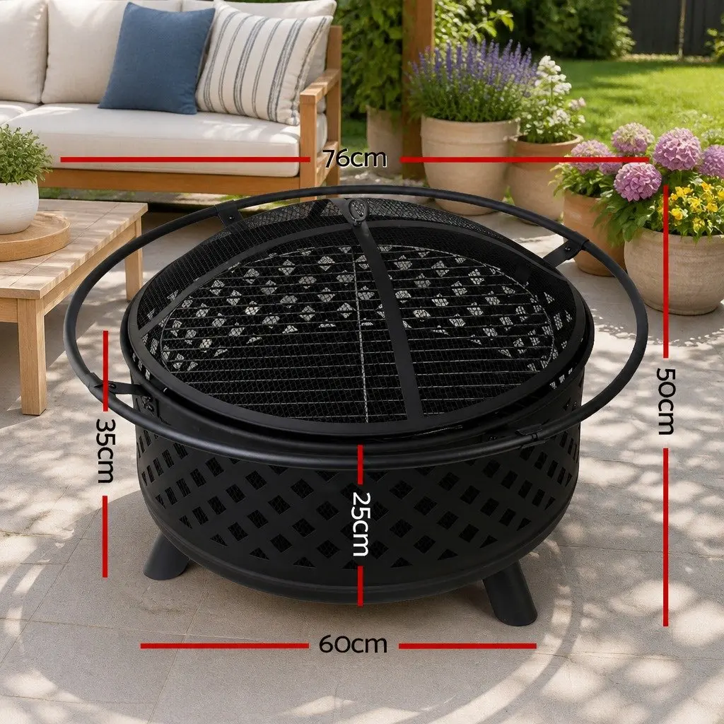 2-in-1 Fire Pit BBQ Grill 76cm Outdoor Heating Fireplace Garden Patio Charcoal