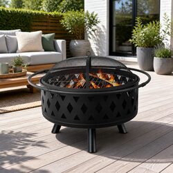 Compact 82cm Fire Pit BBQ Grill for Outdoor Cooking