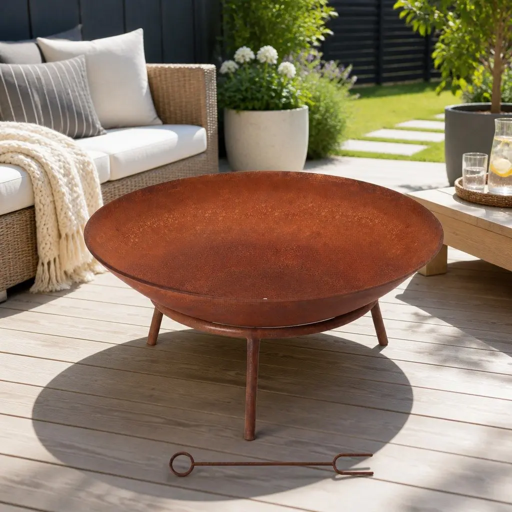 Fire Pit Rust 56cm Iron Bowl Portable Outdoor Garden Patio Charcoal Burning