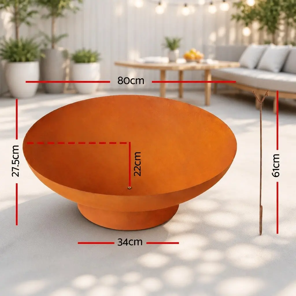 Fire Pit Rust Iron 80cm Extra Deep Bowl Outdoor Patio Fireplace Wood Burner Garden Heater