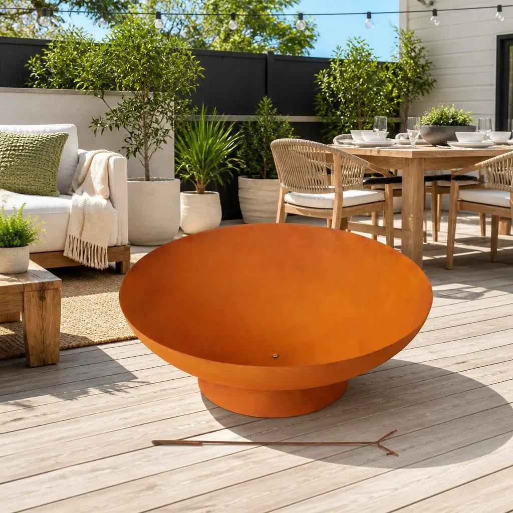 Fire Pit Rust Iron 80cm Extra Deep Bowl Outdoor Patio Fireplace Wood Burner Garden Heater