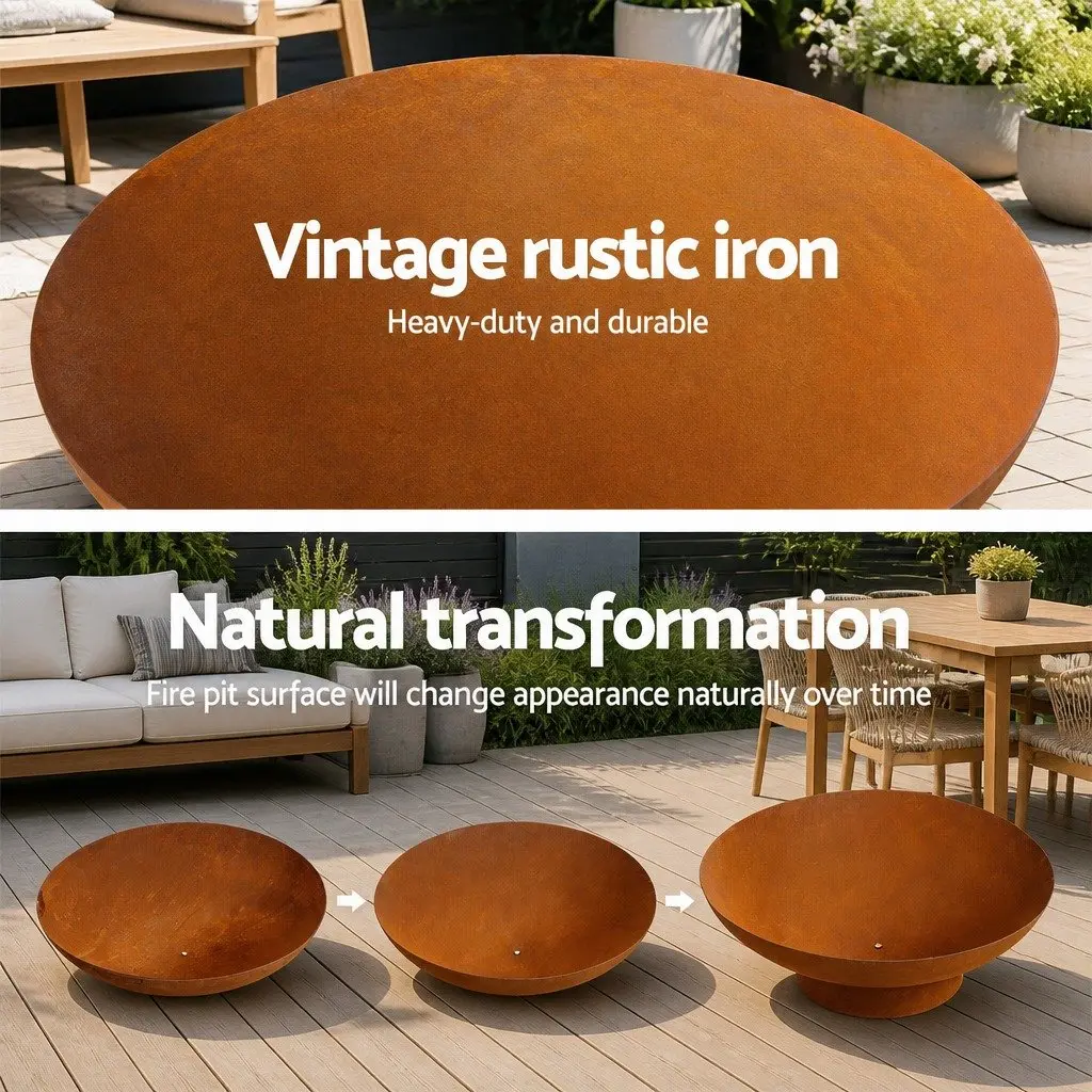 Fire Pit Rust Iron 80cm Extra Deep Bowl Outdoor Patio Fireplace Wood Burner Garden Heater