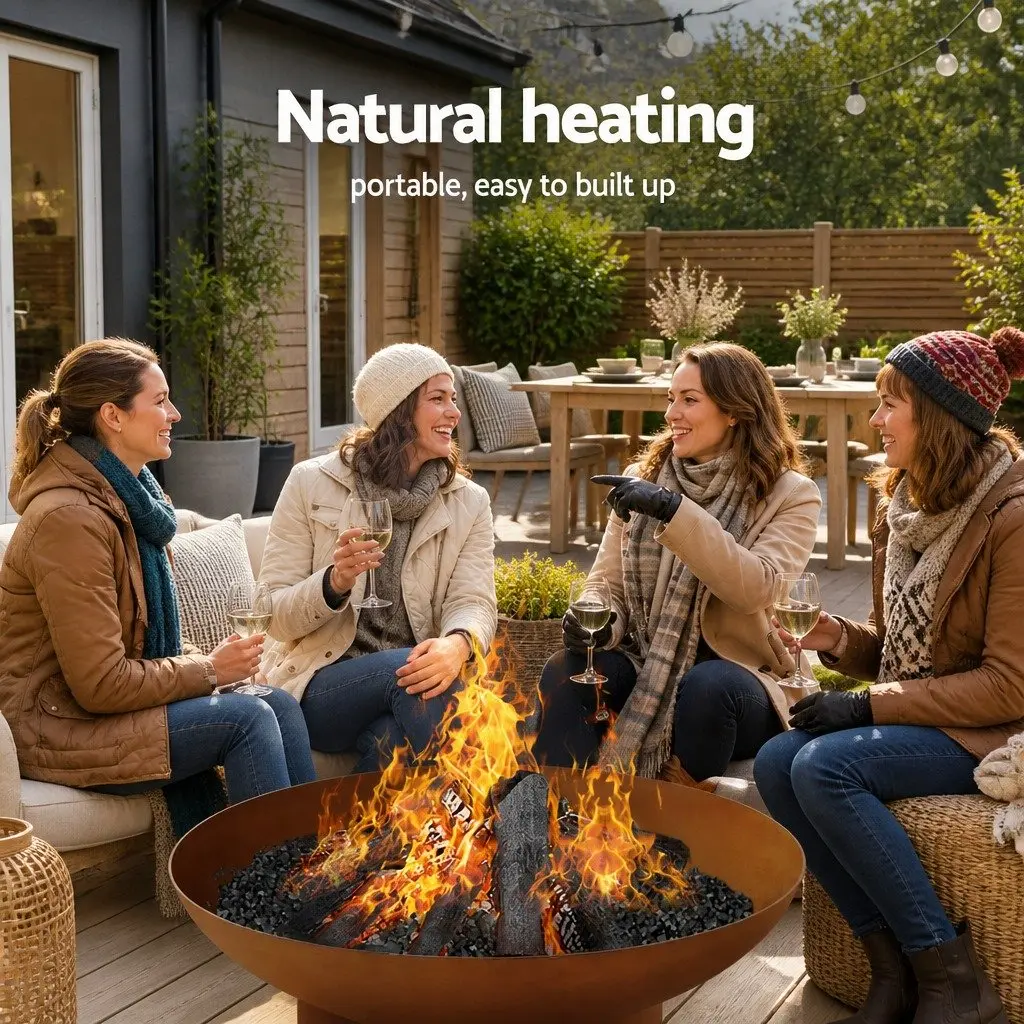 Fire Pit Rust Iron 80cm Extra Deep Bowl Outdoor Patio Fireplace Wood Burner Garden Heater