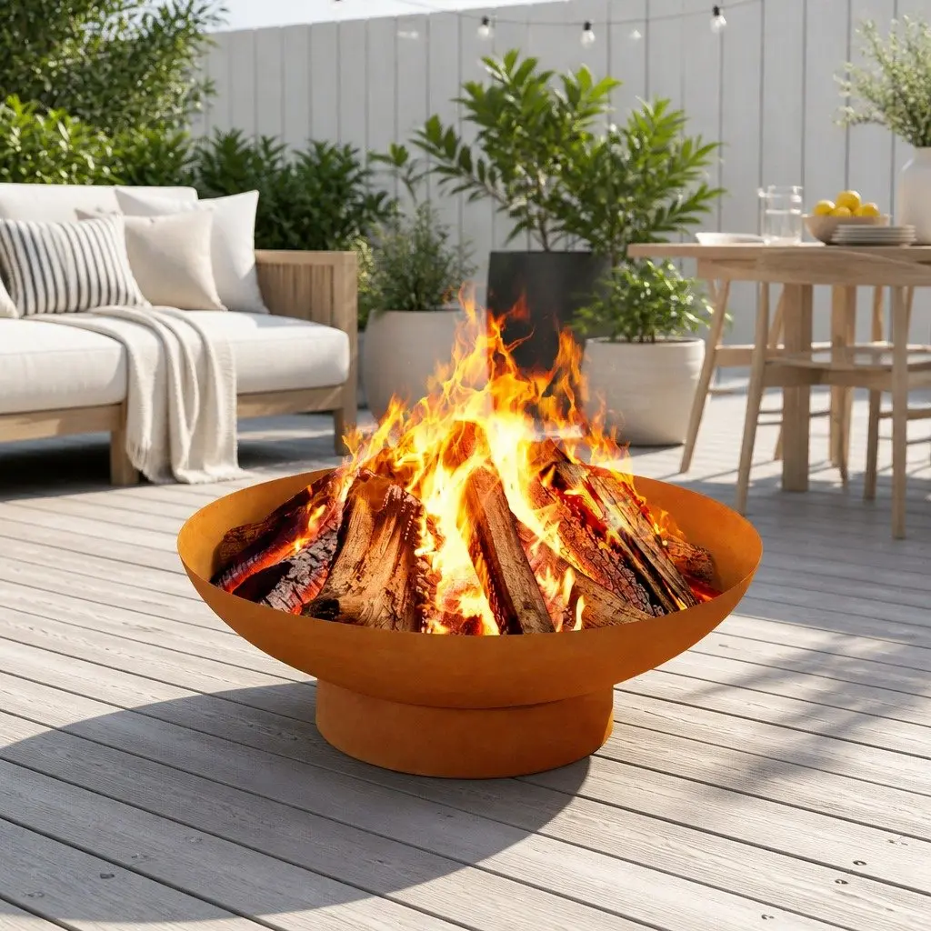 Fire Pit Rust Iron 80cm Extra Deep Bowl Outdoor Patio Fireplace Wood Burner Garden Heater