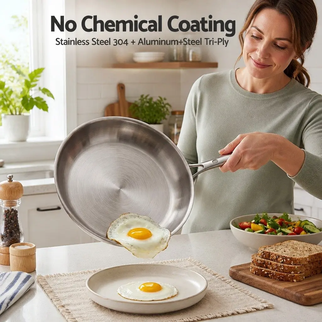 Stainless Steel Frying Pan Silver 30cm Tri-Ply Induction Cookware