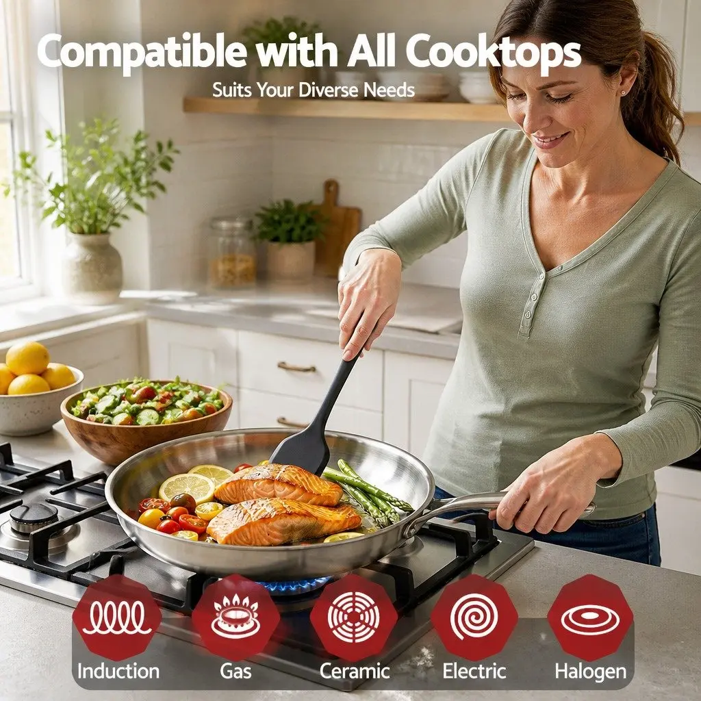 Stainless Steel Frying Pan Silver 30cm Tri-Ply Induction Cookware