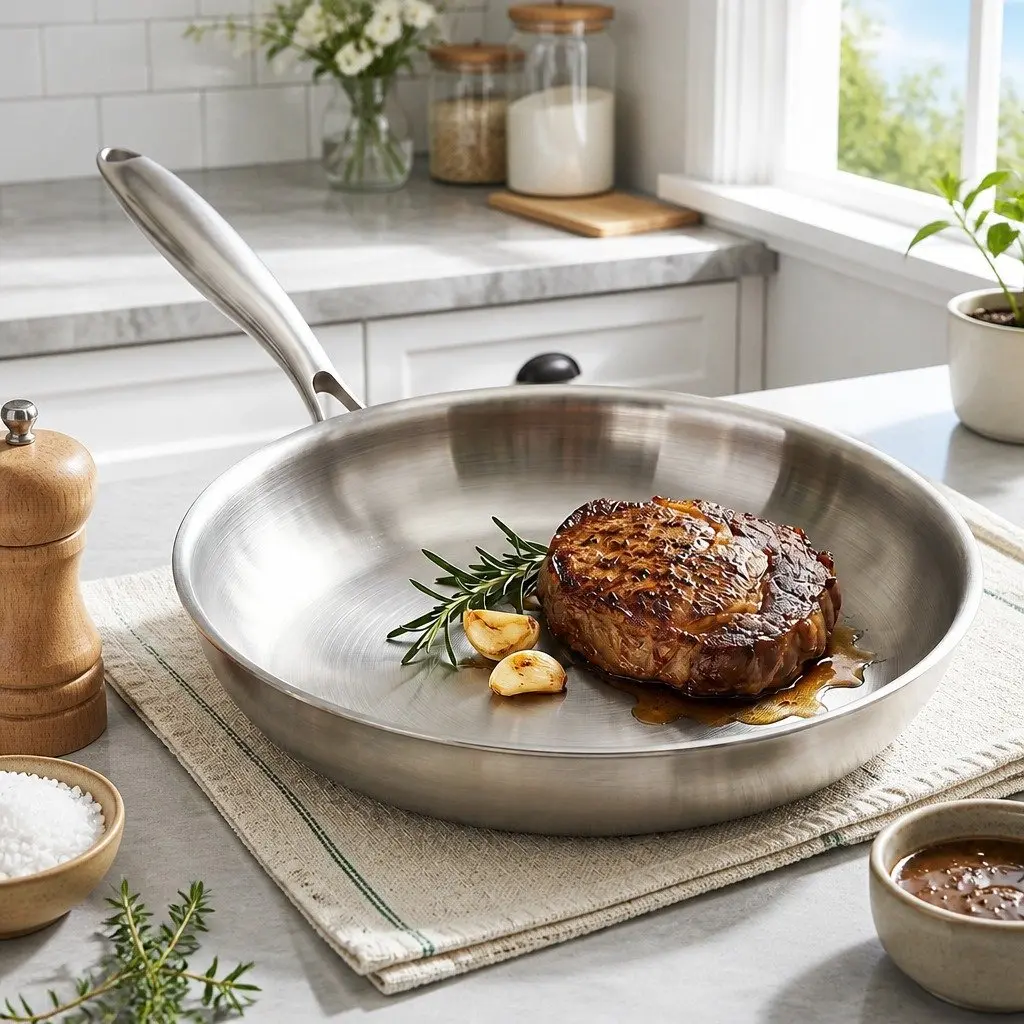 Stainless Steel Frying Pan Silver 30cm Tri-Ply Induction Cookware