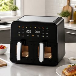Compact and Efficient 12L Dual Basket Air Fryer for Cooking