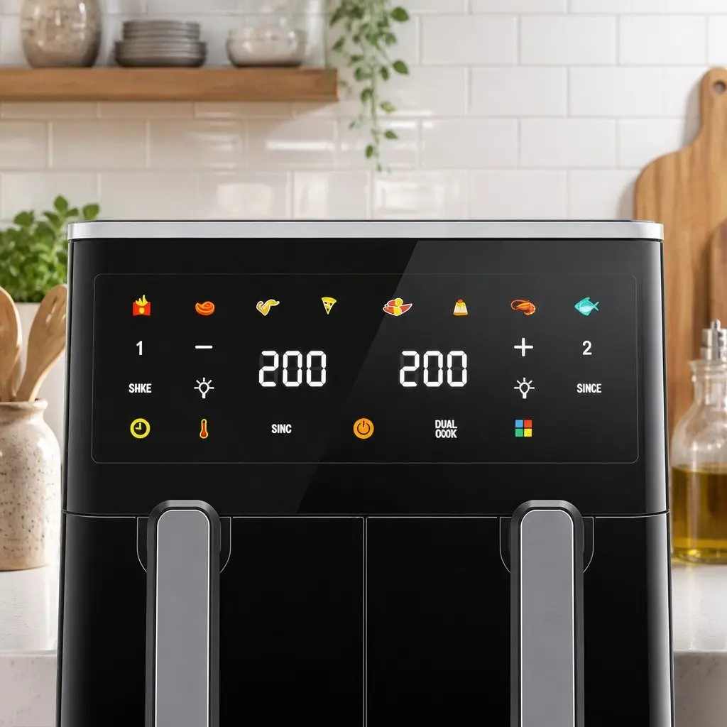 Dual Basket Air Fryer Black 12L Digital Touchscreen Oil Free Independent Cooking