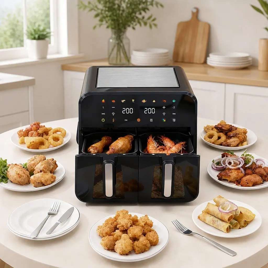 Dual Basket Air Fryer Black 12L Digital Touchscreen Oil Free Independent Cooking
